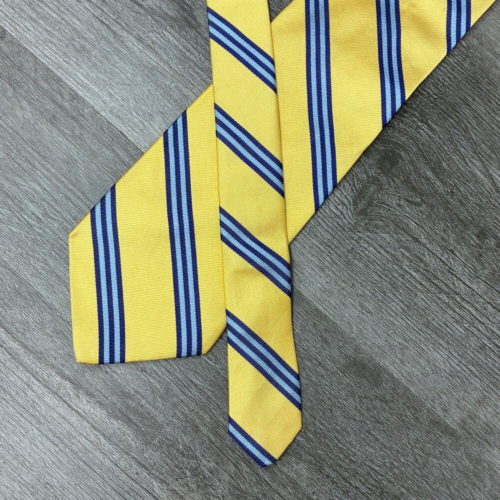 Brooks Brothers Makers XL Pure Silk Tie England USA Yellow Stripe 66"
